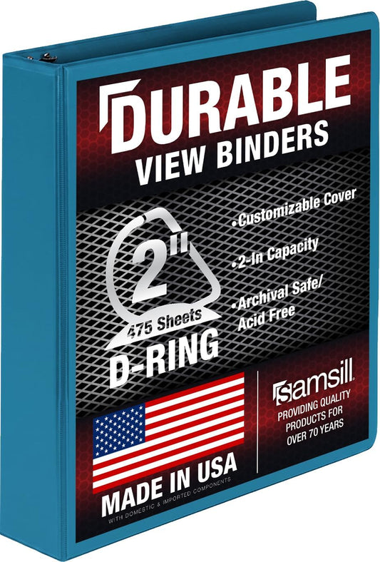 Samsill Durable 2 Inch D-Ring Binder, Clear View Cover, Sky Blue