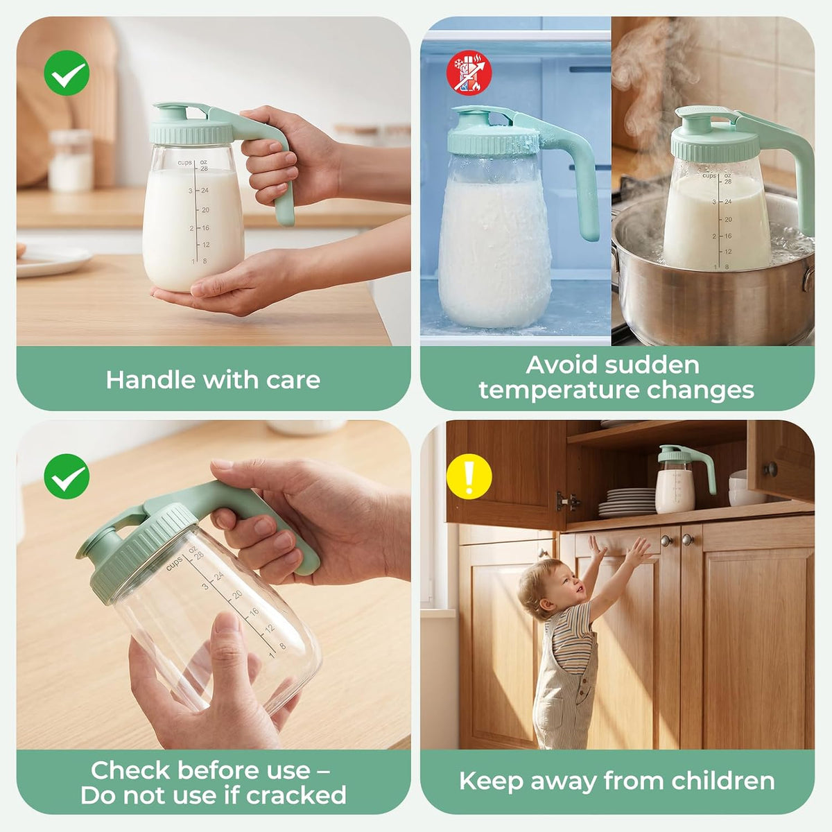 Momcozy Glass Breast Milk Pitcher, Wide Mouth, 32 oz (960 ml), Green - view 4