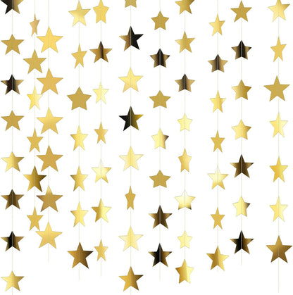 Patelai Gold Star Paper Garland Banner, 10 Strings, 130 ft (40 m)