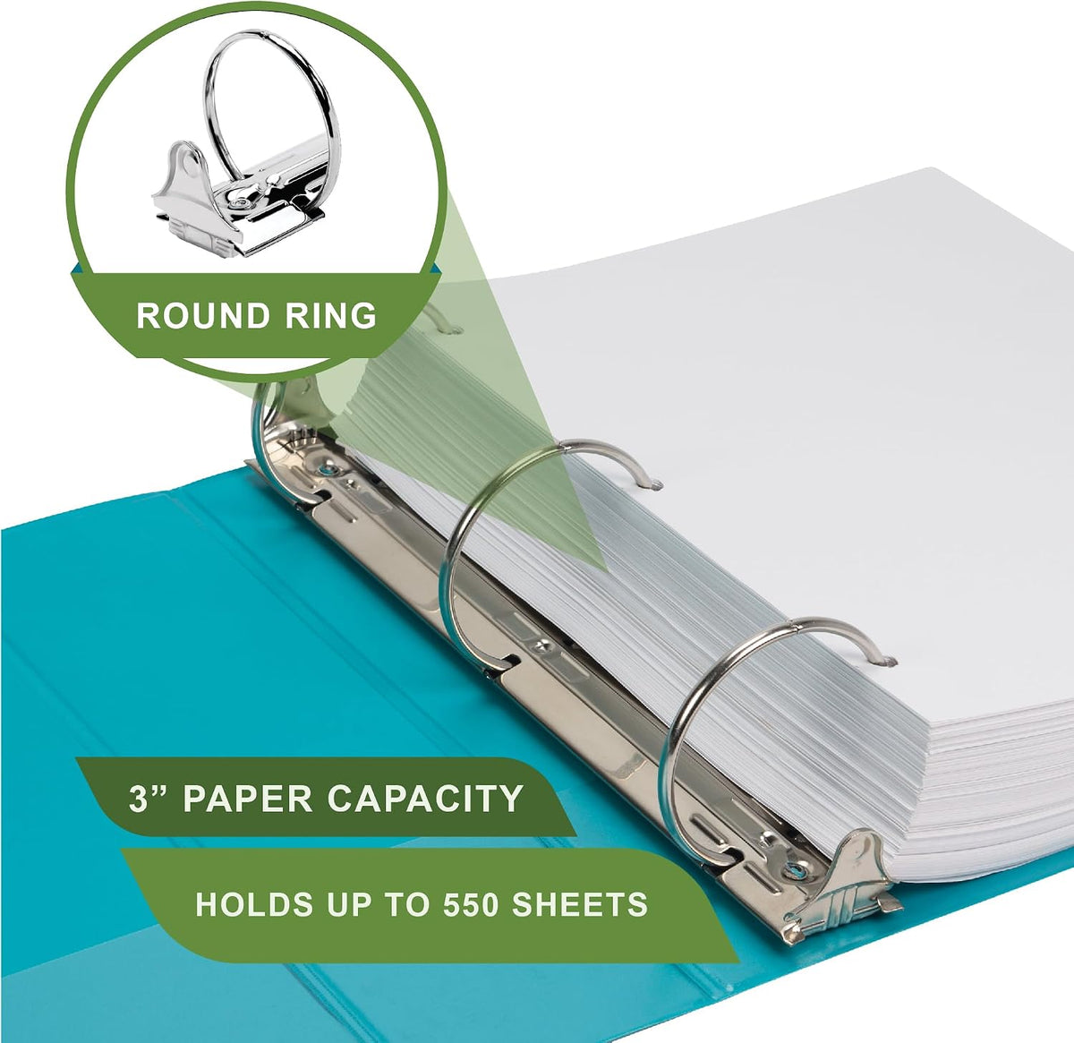 Samsill Plant-Based 3 Inch Round Ring View Binder, Aqua Blue - view 5
