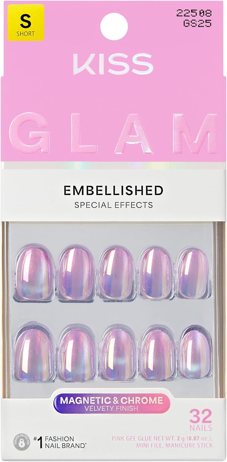 KISS GLAM Press-On Nails 'One n Only', Pink, Short Round, 32 Count