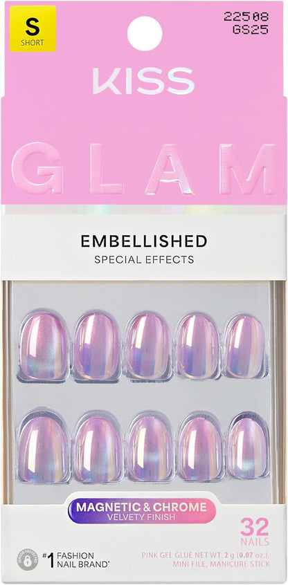 KISS GLAM Press-On Nails 'One n Only', Pink, Short Round, 32 Count