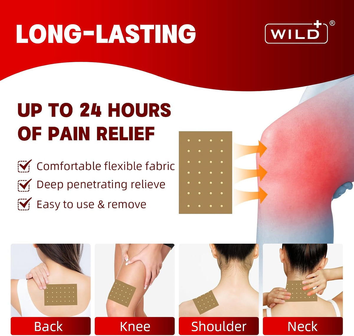 WILD+ Herbal Self-Heating Patches for Back, Neck and Shoulders, 24 Count - view 2