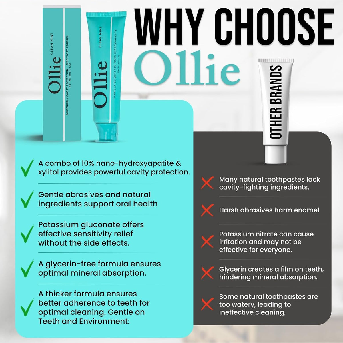 Ollie 10% Nano Hydroxyapatite Toothpaste, Fluoride Free, Clean Mint - view 6