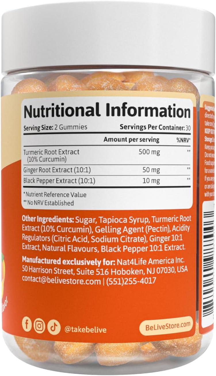 BeLive Turmeric Gummies with Ginger and Black Pepper Tropical 60 Count - view 2