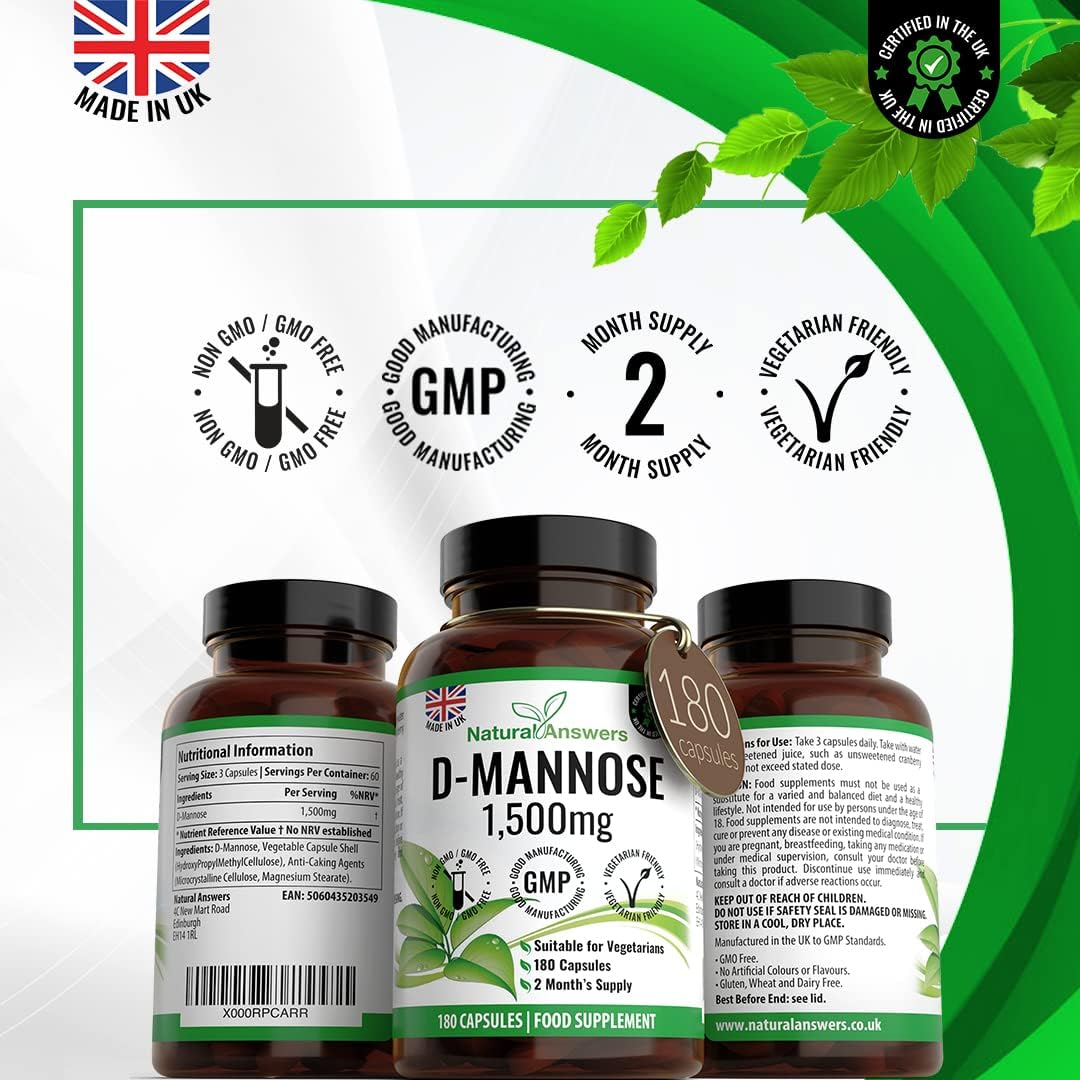 Natural Answers D-Mannose 1500 mg Vegetarian Capsules 180 Count - view 3