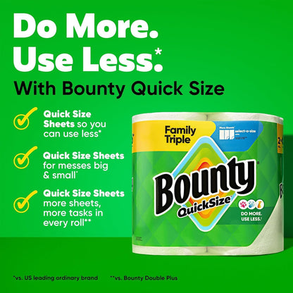 Bounty Quick-Size Paper Towels, White, 12 Family Triple Rolls - view 2