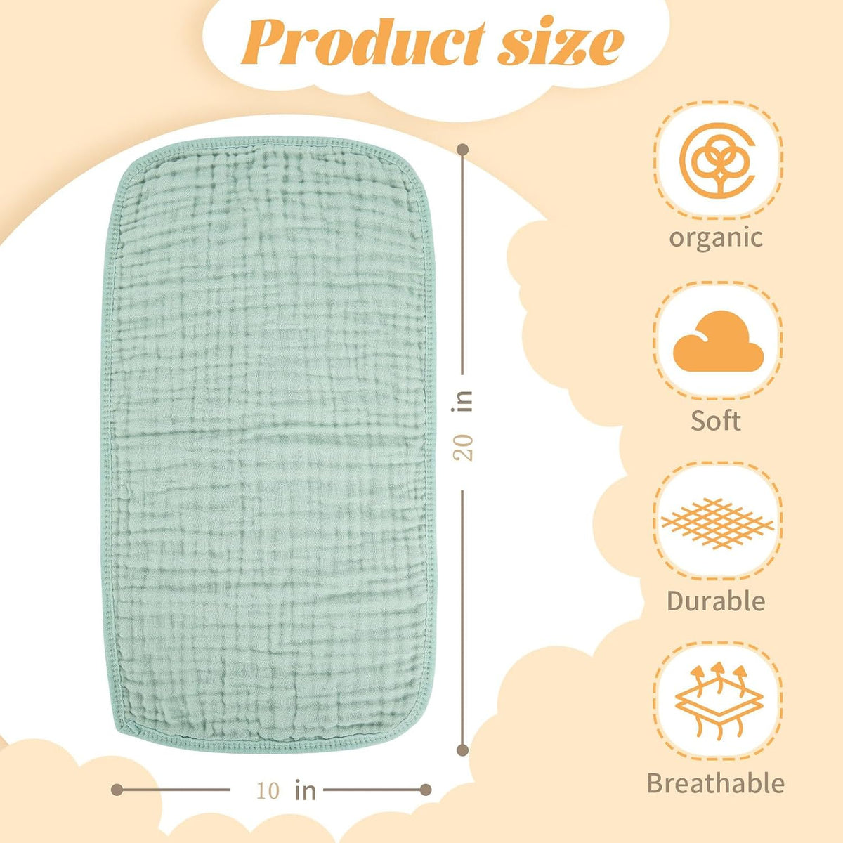 MIGIOL Baby Muslin Burp Cloths 10 x 20 Inch, Blue and Green, 5-Pack - view 3