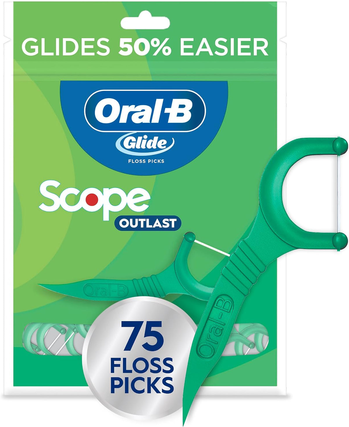 Oral-B Glide Mint Dental Floss Picks with Scope Flavour, 75 Picks