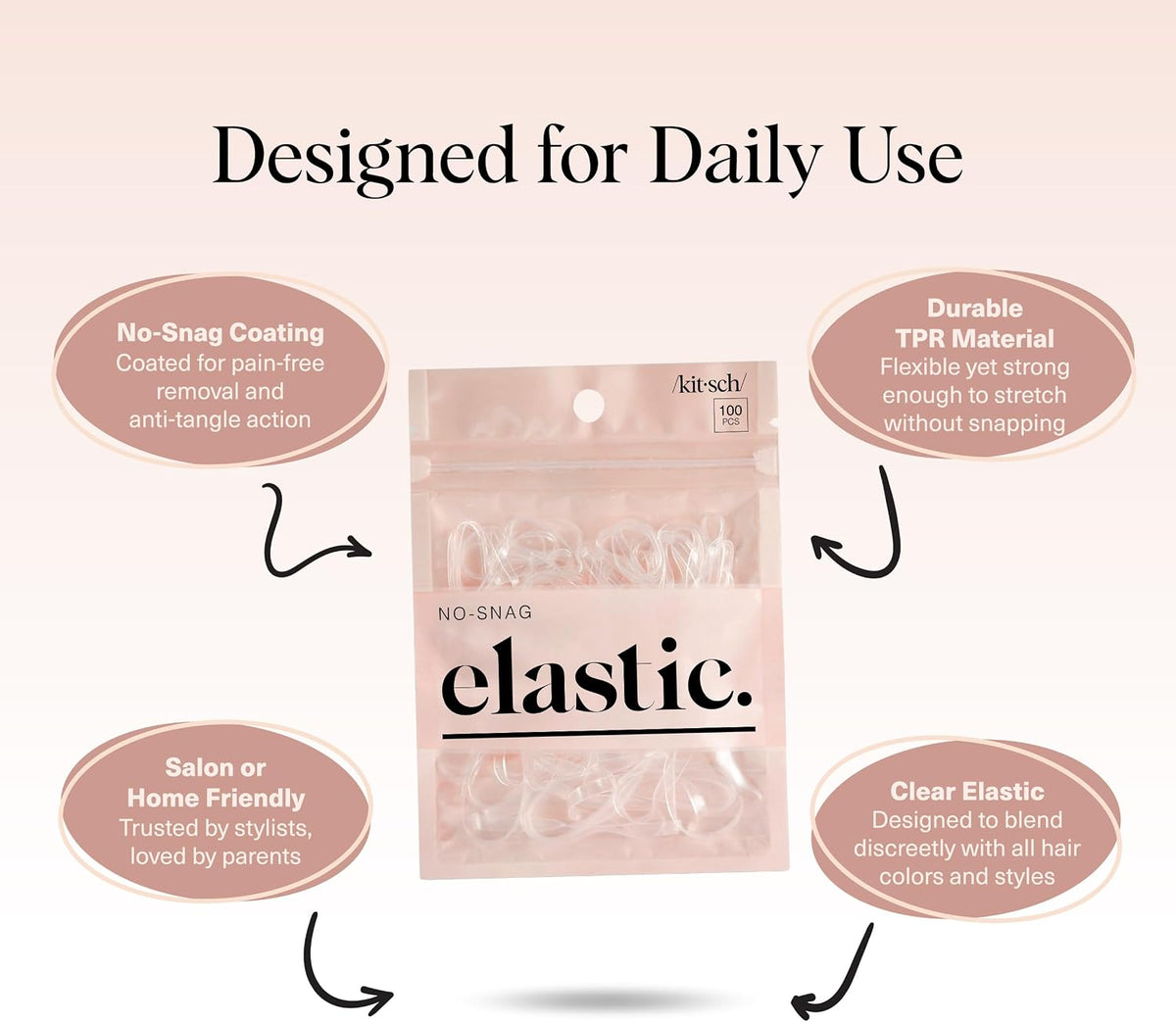 Kitsch Pro No Snag Mini Gummy Hair Elastics, Clear, 100 Count - view 4