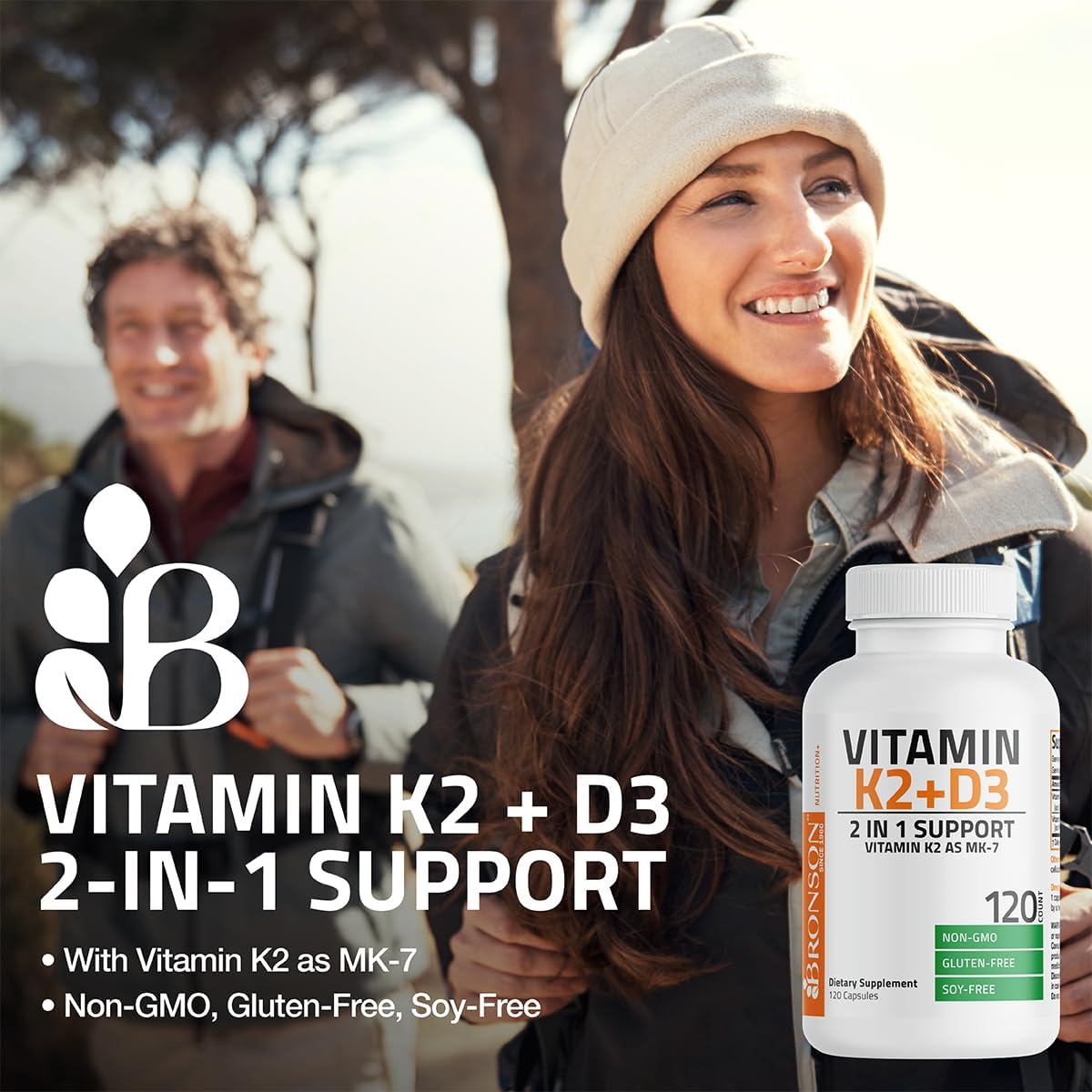 Bronson Vitamin K2 (MK7) and D3 Complex Supplement, 60 Capsules - view 3