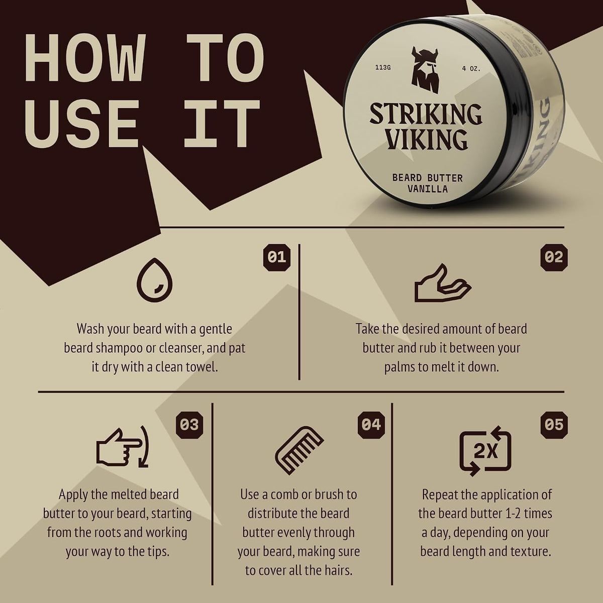 Striking Viking Beard Butter for Men, Vanilla Scent, 4 oz - view 3
