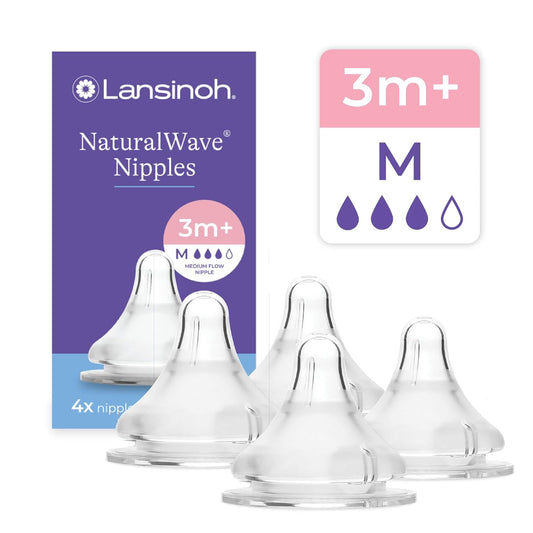 Lansinoh NaturalWave Baby Bottle Teats, Medium Flow (M), 4 Count