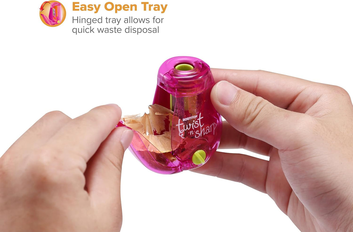 Bostitch Twist-n-Sharp Handheld Pencil Sharpener for Kids, Pink - view 3