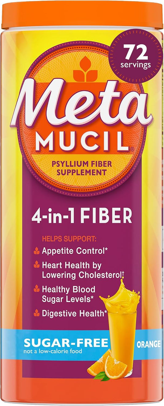 Metamucil Psyllium Husk Fibre Supplement, Sugar-Free, Orange, 72 Teaspoons