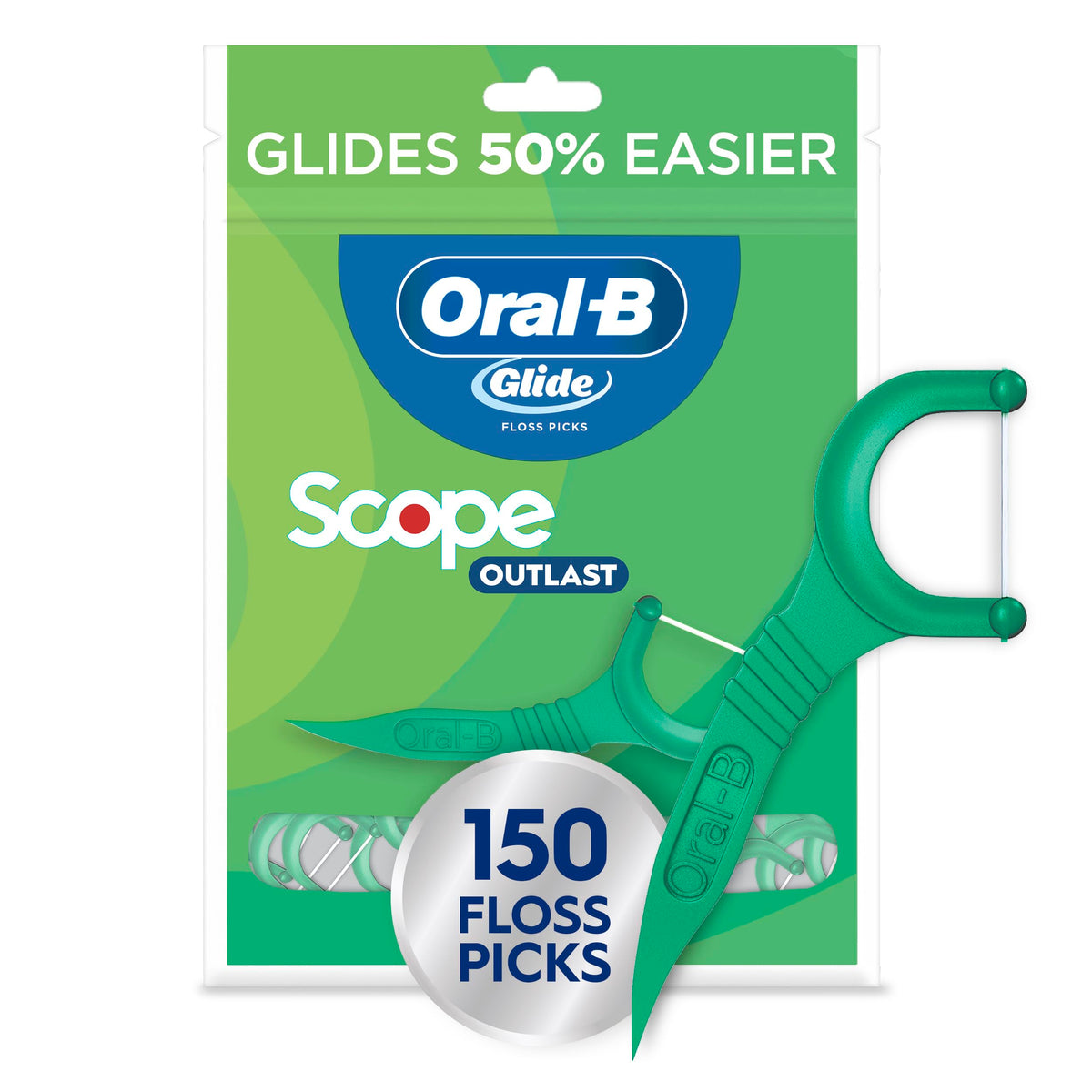 Oral-B Glide Complete Floss Picks with Scope Outlast, Mint, 150 Count — product view