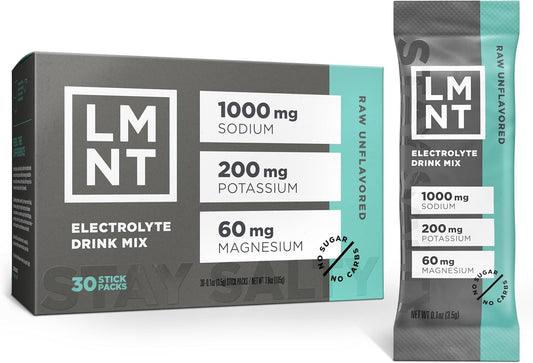 LMNT Zero Sugar Electrolyte Drink Mix, Raw Unflavoured, 30 Count