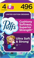 Puffs Ultra Soft Facial Tissues, 4 Family Boxes of 124
