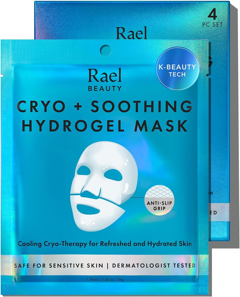 Rael Cryo Soothing Hydrogel Face Masks, Cooling & Calming, 4 Sheets