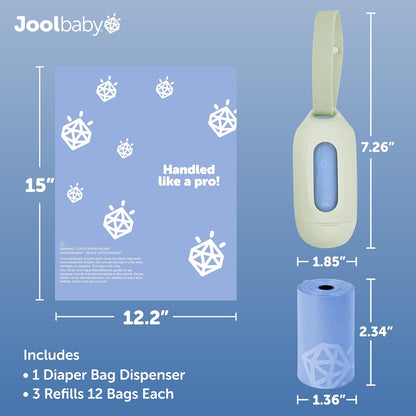Jool Baby Nappy Bag Dispenser (Sage) with 3 Lavender-Scented Refill Rolls - view 3