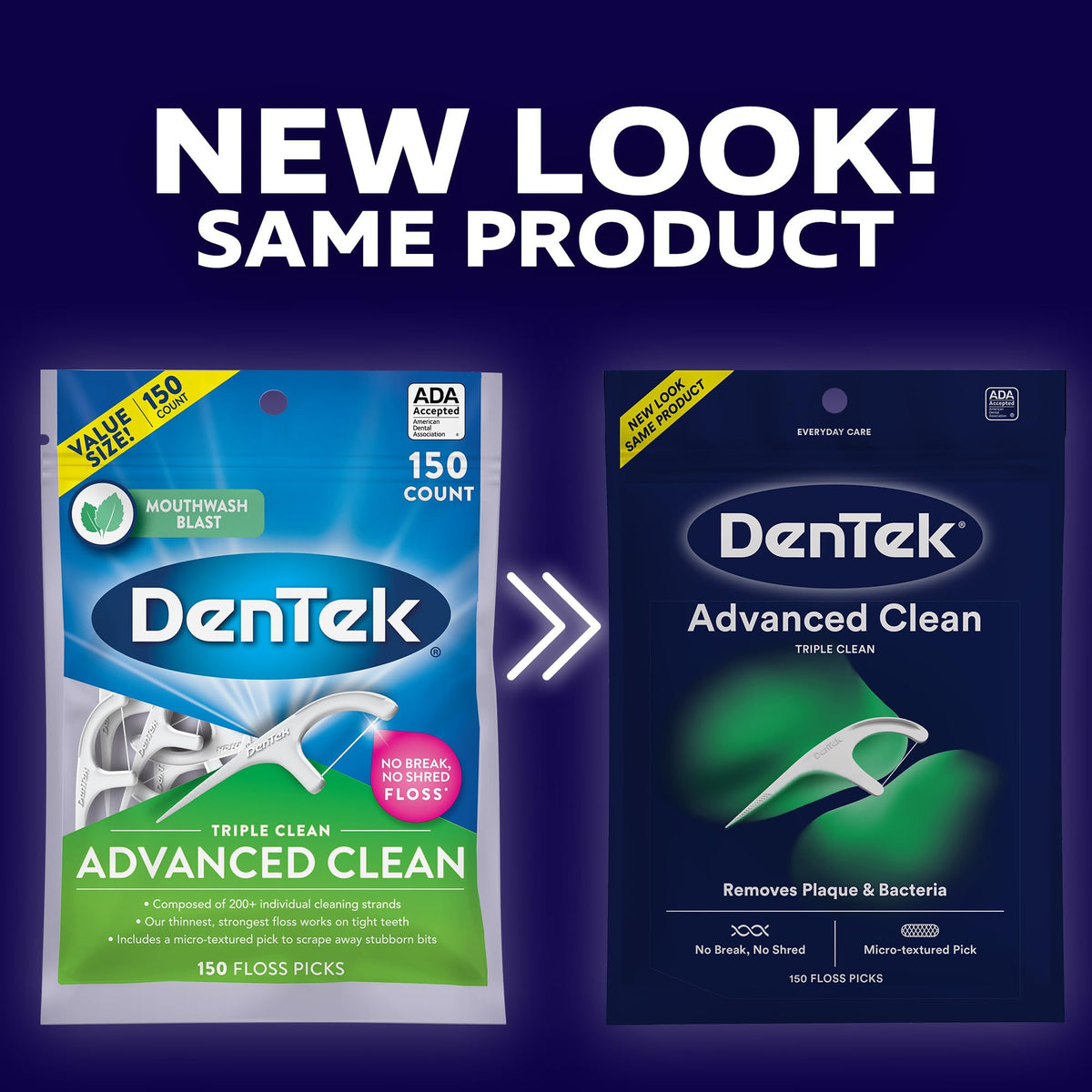 DenTek Triple Clean Advanced Clean Floss Picks, Mint, 150 Count, Pack of 3 — alternate product view