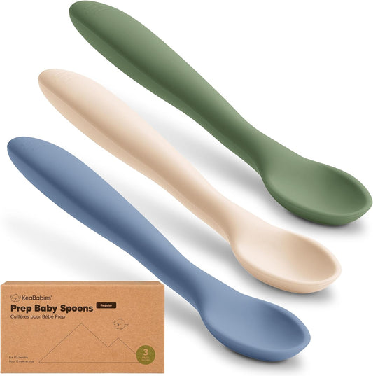 KeaBabies Silicone Baby Spoons for Self Feeding, 3-Pack, Slate