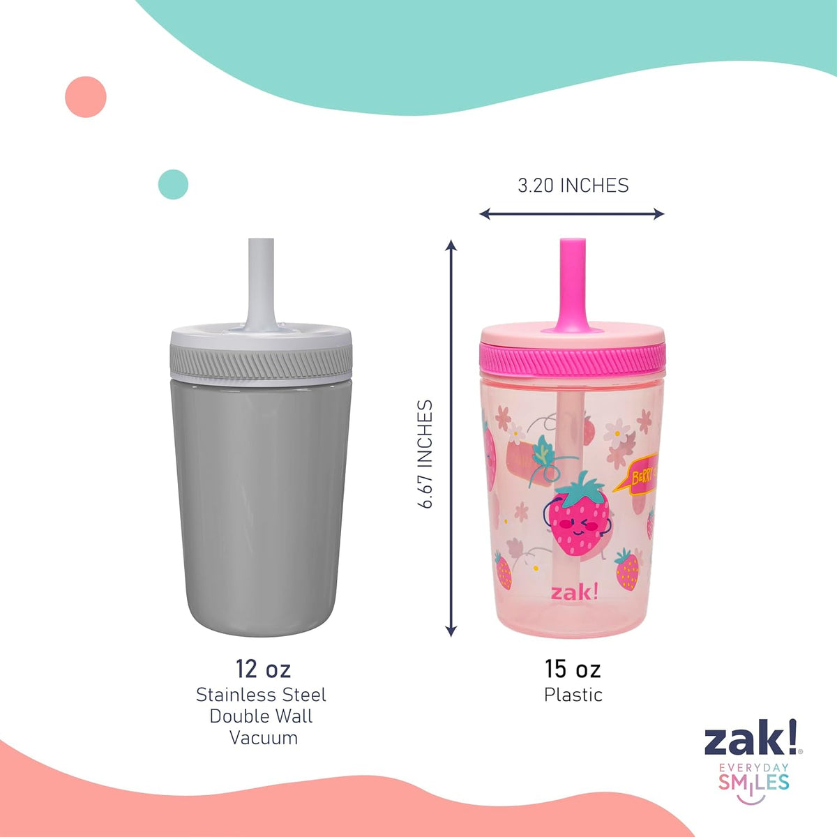 Zak Designs Kelso Toddler Cups 15 oz, 2-Pack, Sweet Berry and Lemon Zest - view 3