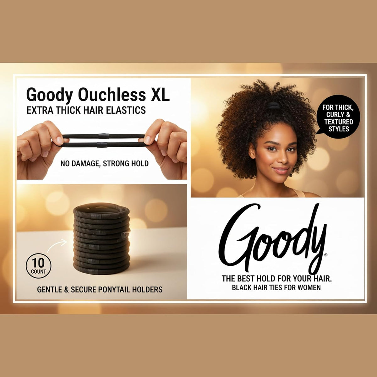 Goody Ouchless XL Extra Thick Hair Elastics, Black, 10 Count - view 6