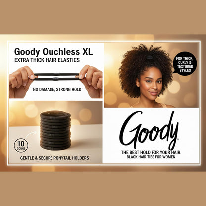 Goody Ouchless XL Extra Thick Hair Elastics, Black, 10 Count - view 6