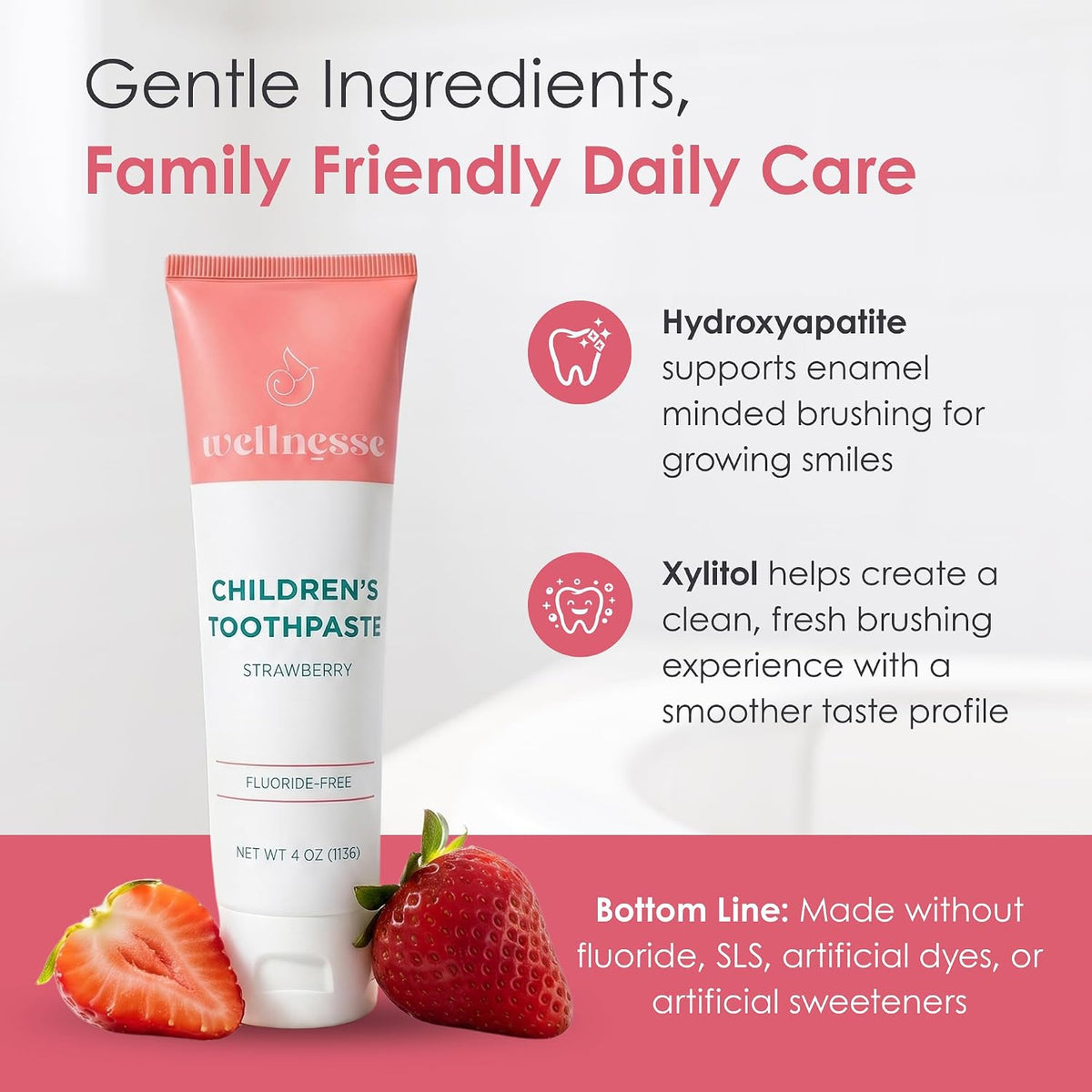 Wellnesse Kids Strawberry Hydroxyapatite Toothpaste Fluoride Free 4 oz - view 3