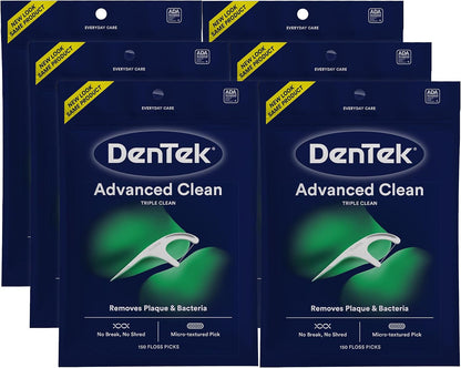 DenTek Advanced Clean Floss Picks Mint, 150 Count, Pack of 6