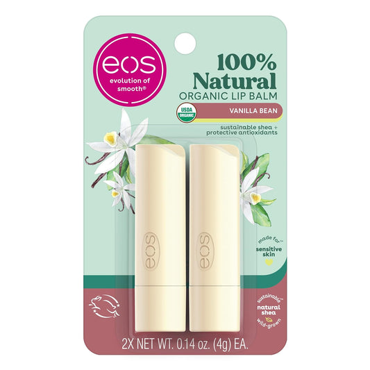 eos Organic Vanilla Bean Lip Balm Sticks, 0.14 oz, Pack of 2
