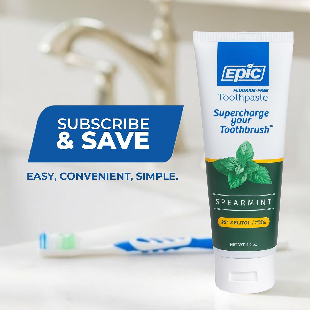 Epic Dental Fluoride-Free Xylitol Toothpaste, Spearmint, 4.9 oz, Pack of 2 - view 6