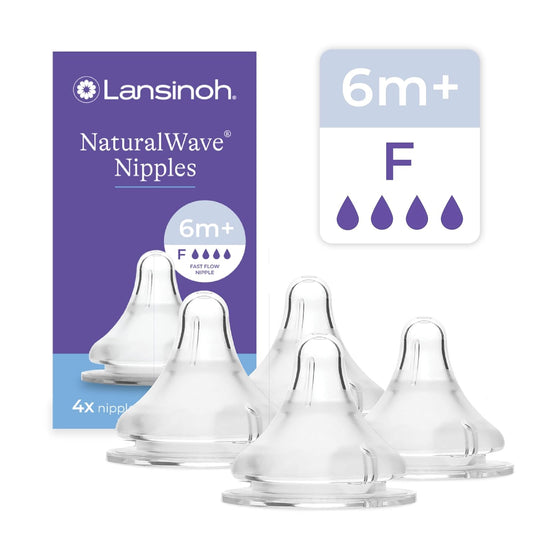 Lansinoh NaturalWave Baby Bottle Teats, Fast Flow (F), 4 Count