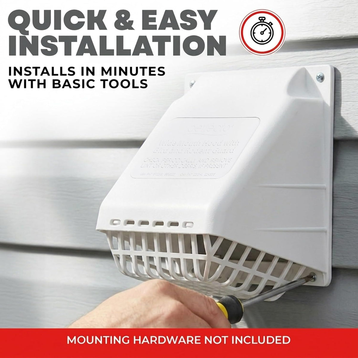 Deflecto 4-Inch Wide Mouth Dryer Vent Hood with Removable Bird Guard, White - view 5