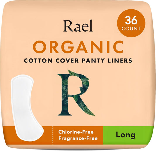 Rael Organic Cotton Cover Panty Liners, Long, 36 Count