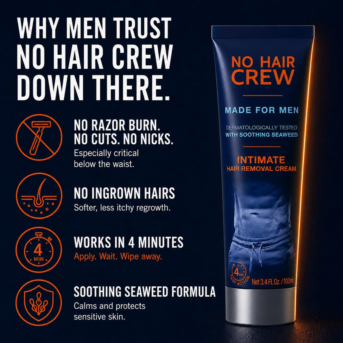 No Hair Crew Intimate Hair Removal Cream for Men, 100 ml - view 2