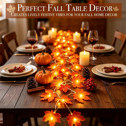 TURNMEON Fall Garland with Lights, 2 Pack, 20 ft, 40 LED Maple Leaves - view 6