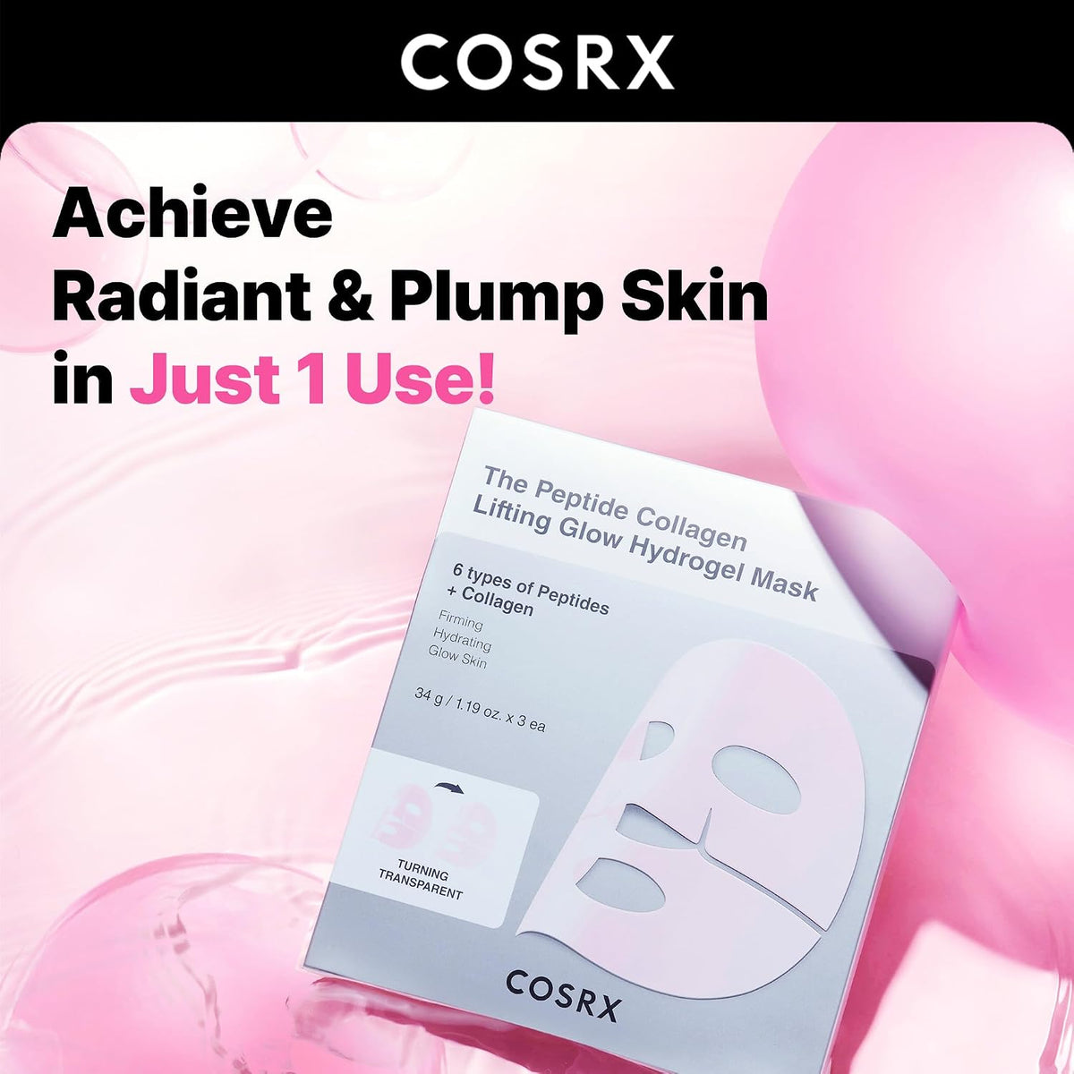 COSRX Peptide Collagen Lifting Glow Hydrogel Face Masks, Pack of 3 - view 3
