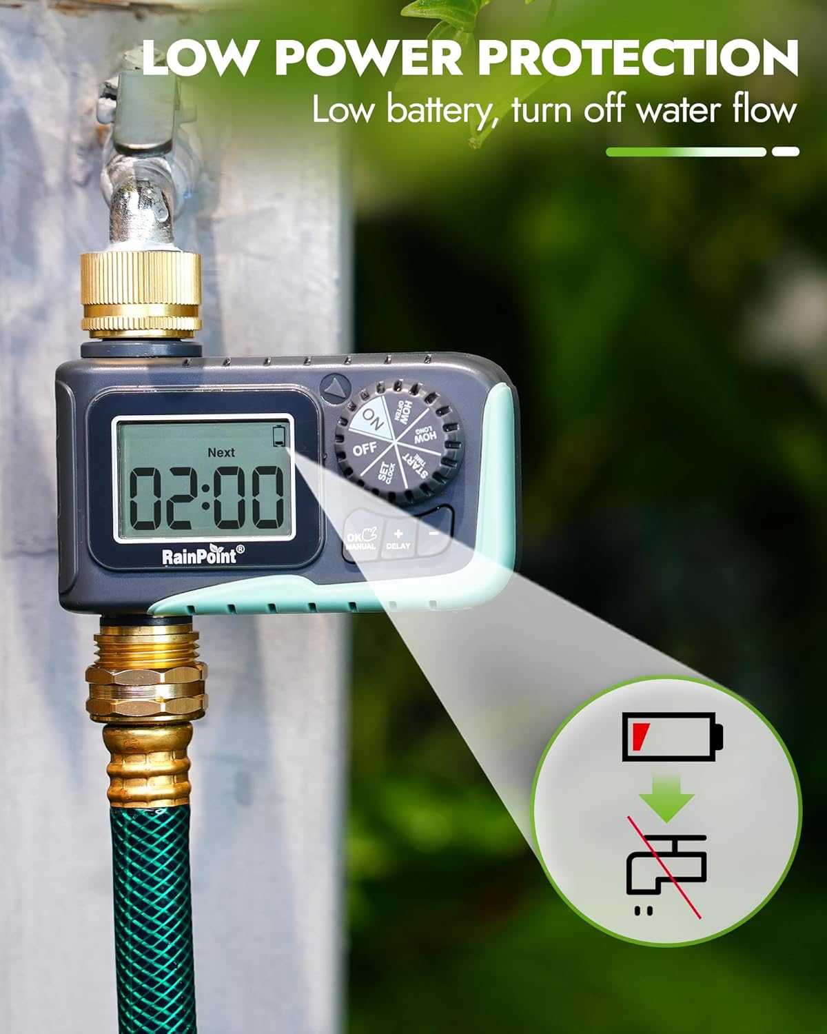 RAINPOINT Programmable Sprinkler Timer with Brass Inlet and Outlet - view 6