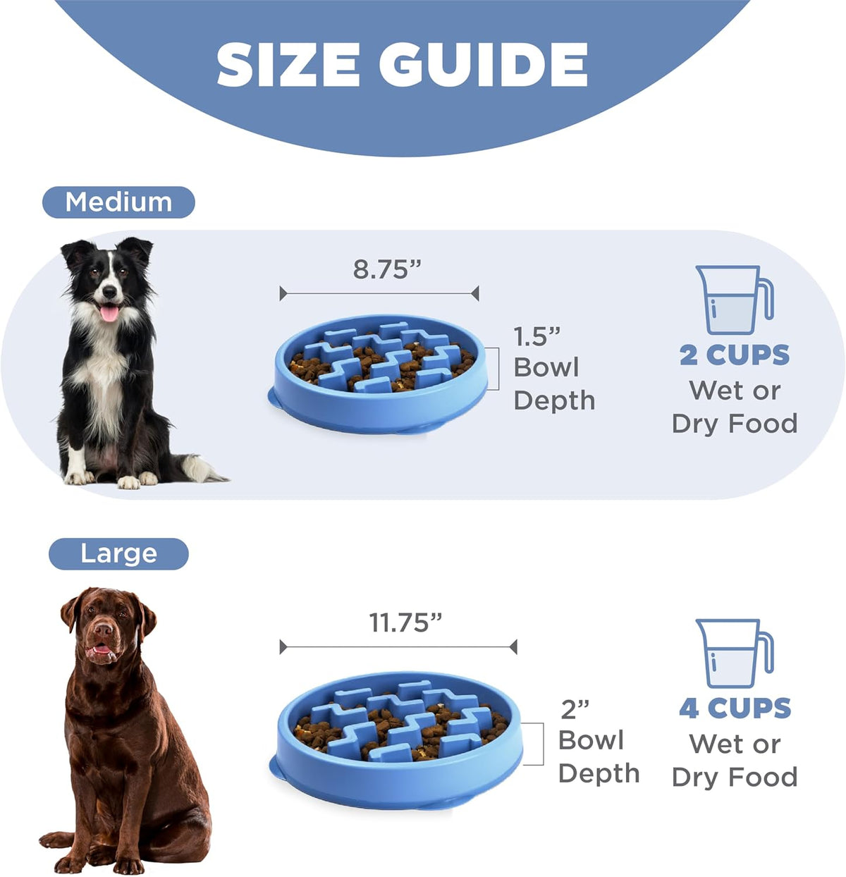 Outward Hound Fun Feeder Slo Bowl, Medium 2 Cup, Blue, Notch Pattern - view 5