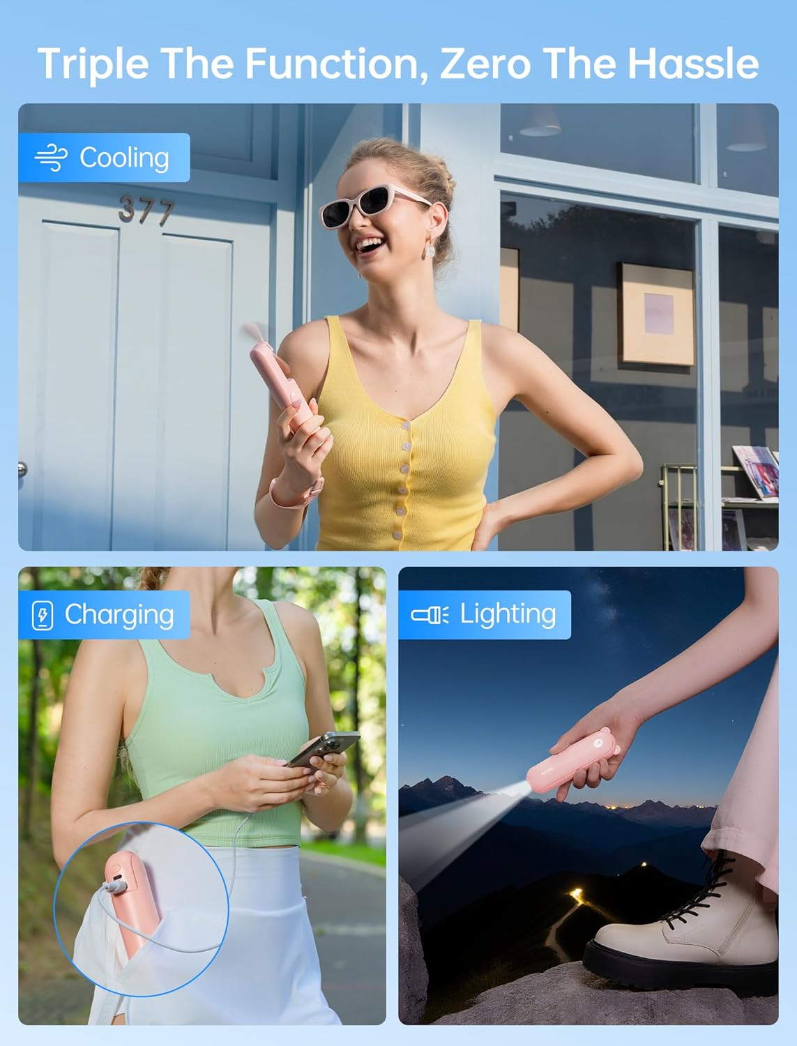 JISULIFE 3 in 1 Portable Fan with Power Bank and Flashlight — alternate product view
