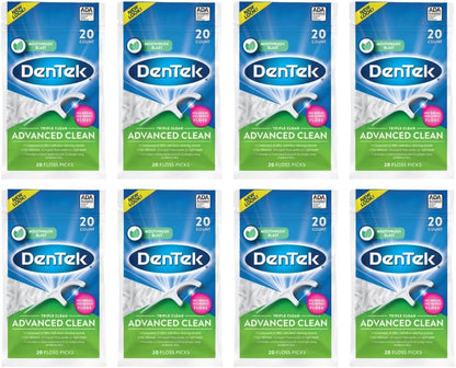 DenTek Triple Clean Advanced Clean Floss Picks, 20 Count, Pack of 8