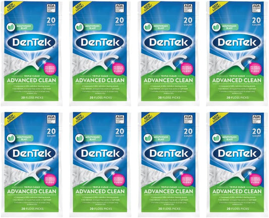 DenTek Triple Clean Advanced Clean Floss Picks, 20 Count, Pack of 8