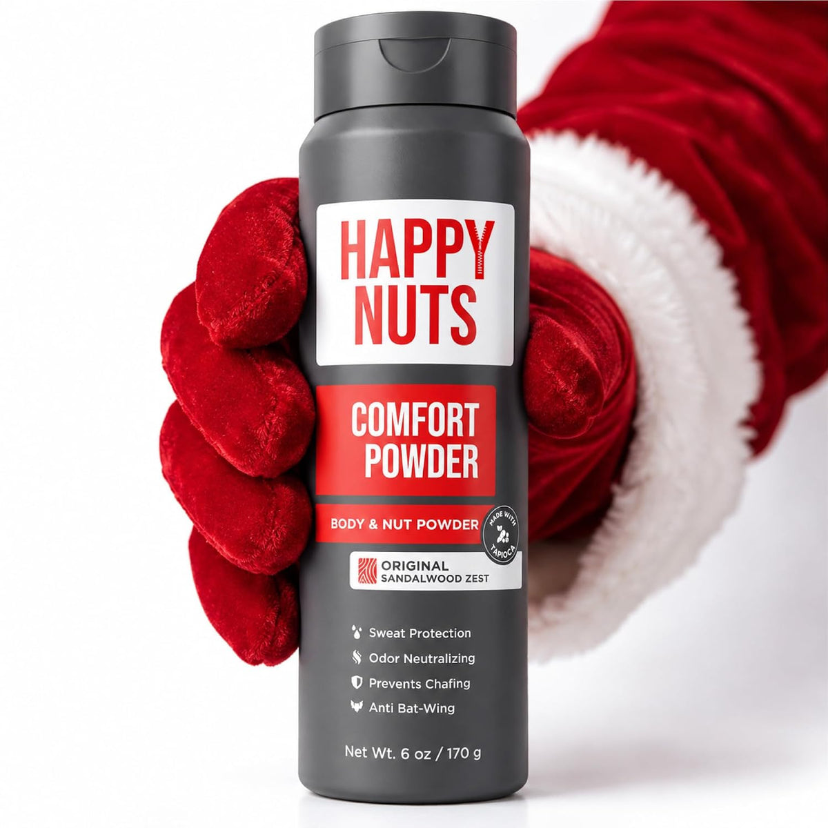 Happy Nuts Comfort Powder Deodorant for Men, Original Scent, 6 oz (168 g)