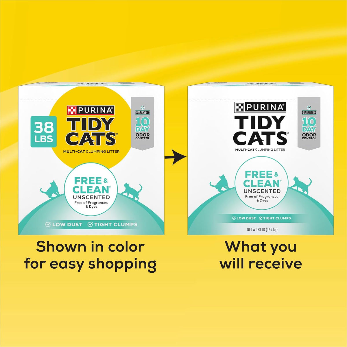 Purina Tidy Cats Free and Clean Unscented Clumping Cat Litter, 17.2 kg (38 lb) Box — alternate product view