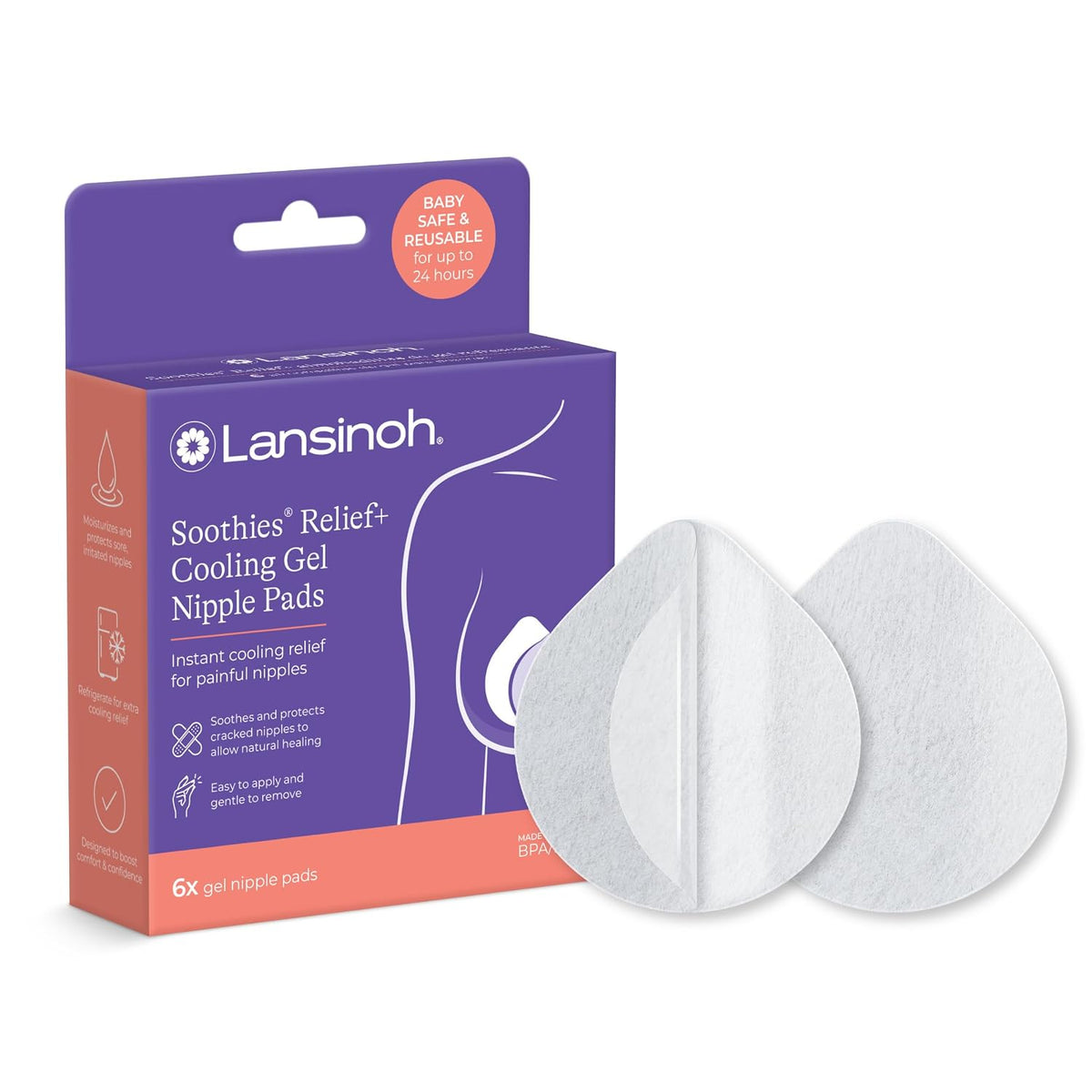 Lansinoh Soothies Relief+ Cooling Gel Nipple Pads, 6 Count