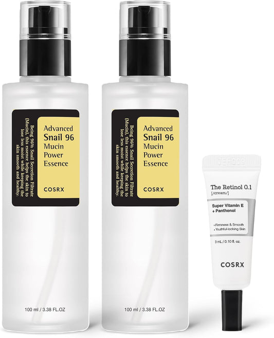 COSRX Glass Skin Starter Set, 2 x Snail 96 Essence and Retinol 0.1 Cream Mini