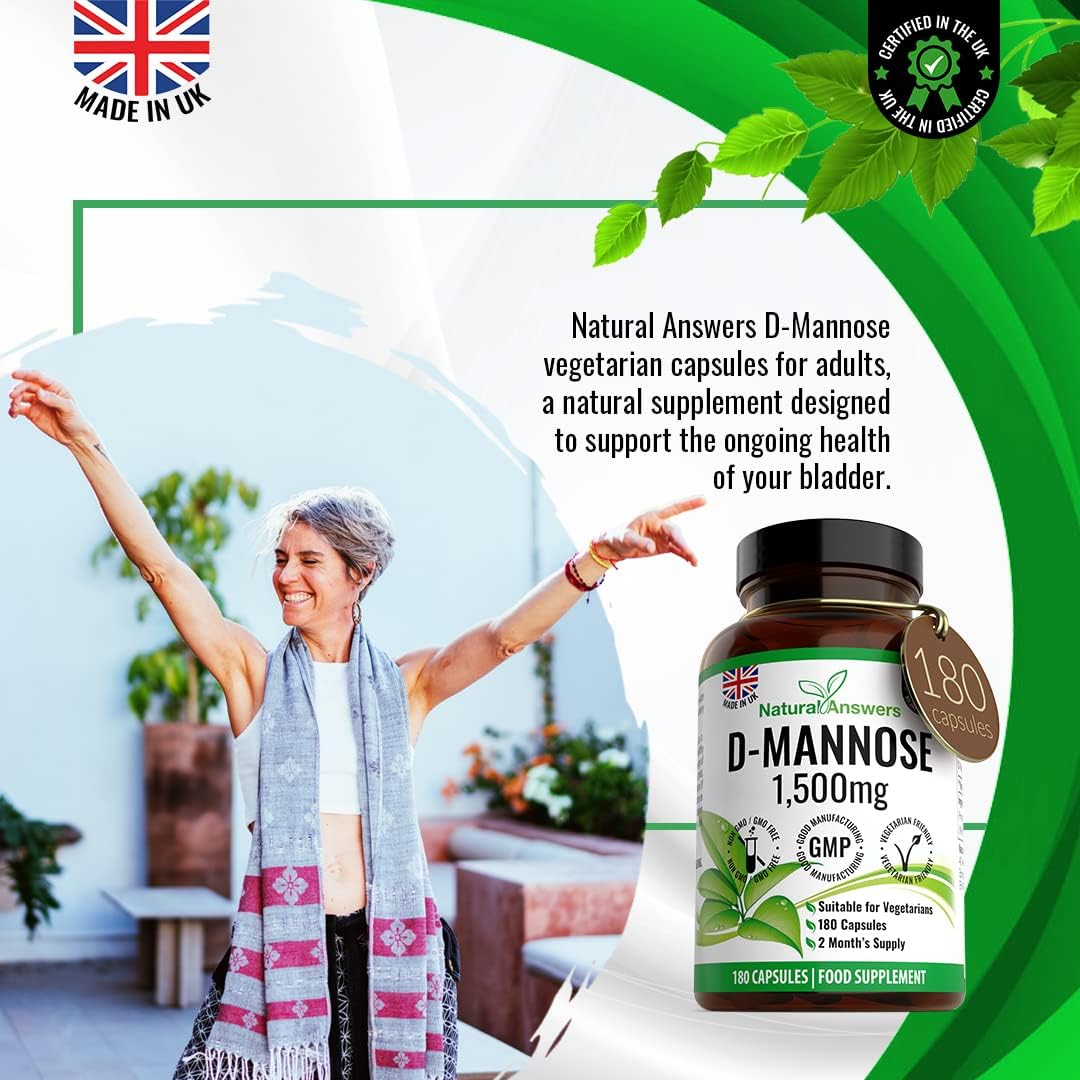 Natural Answers D-Mannose 1500 mg Vegetarian Capsules 180 Count - view 5