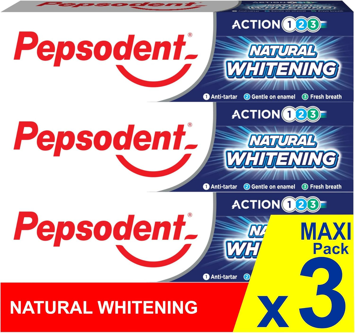 Pepsodent Natural Whitening Fluoride and Calcium Toothpaste 3 x 75 ml — product view